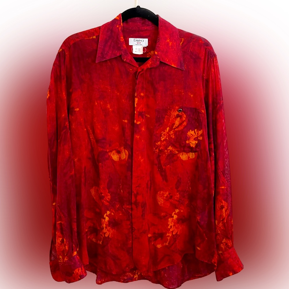 Italian Vintage Davinci tie-dyed Sheer Button Front Shirt